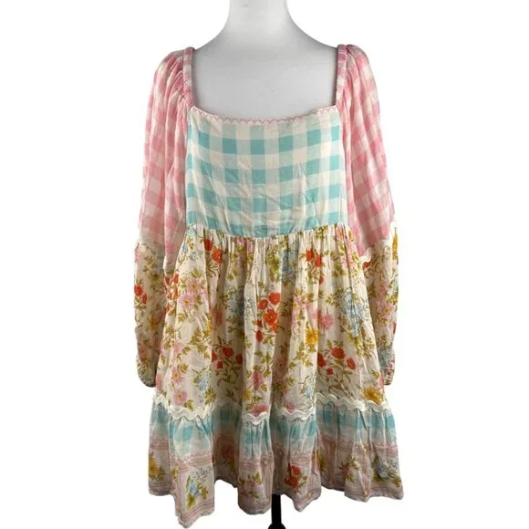 SPELL Women's Tunic Dress Pastel Floral Smocking Long Sleeve 233113N Size L - Picture 3 of 15
